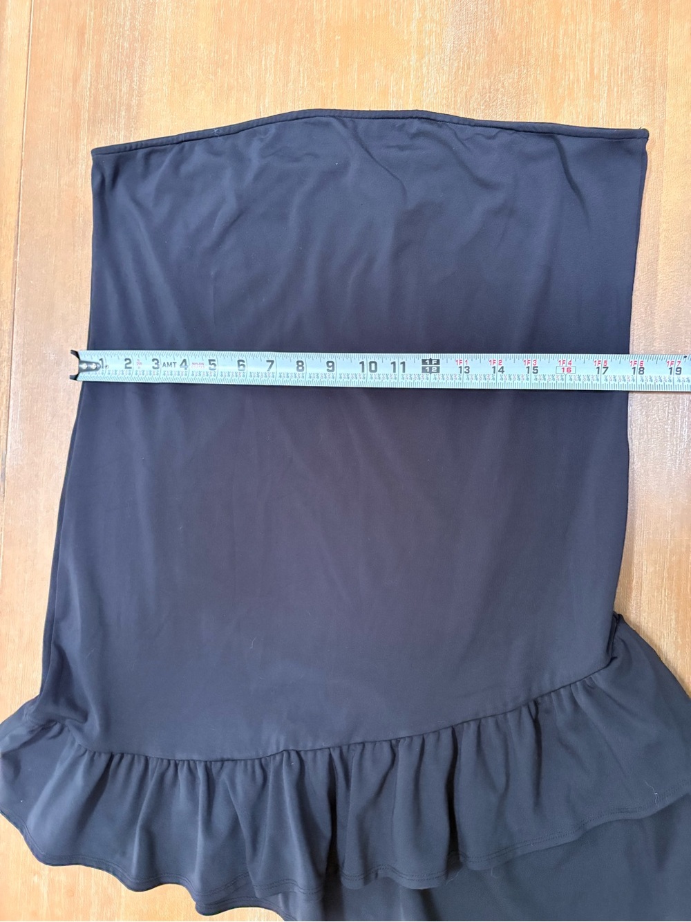 Divided Strapless Black Ruffle-Hem Mini Dress - Picture 7 of 10